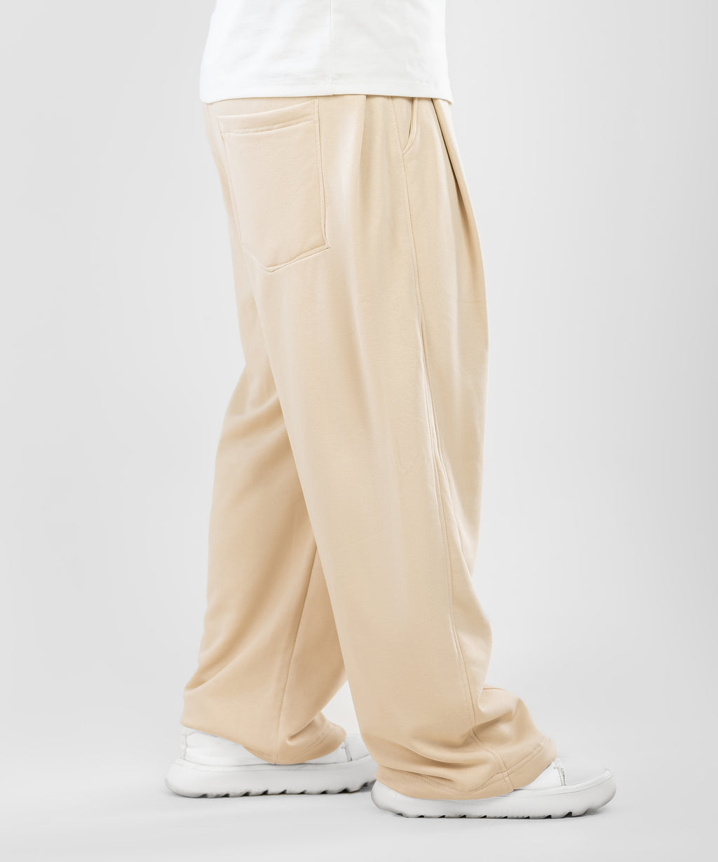Two Tuck Wide Leg Pants "  Beige  "